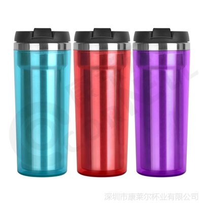 2018新款內鋼外塑隨行杯420ml雙層防漏不銹鋼隨行杯低價促銷水杯